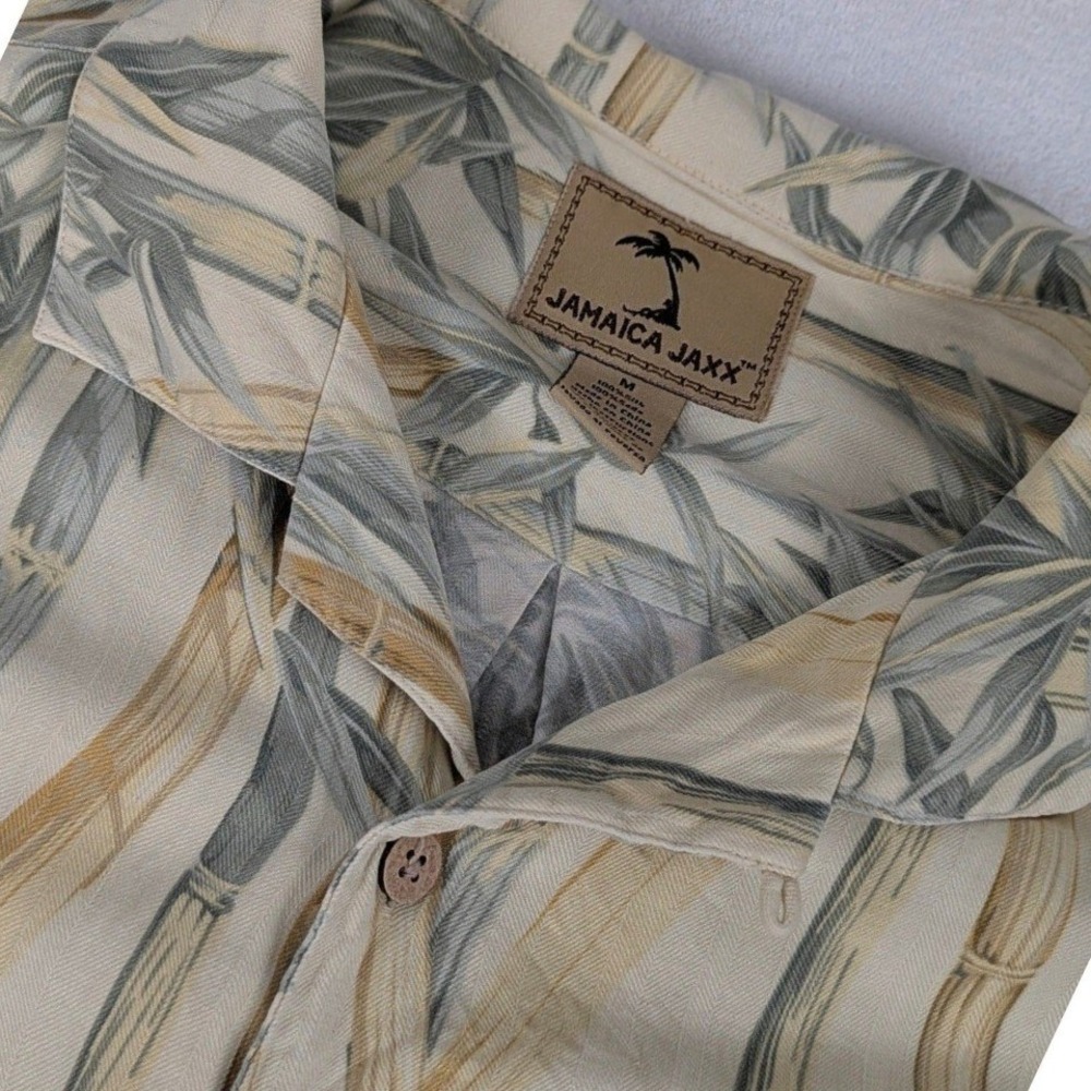 Jamaica Jaxx Mens Silk Floral Bamboo Print Camp Shirt Tropical M Short Sleeve